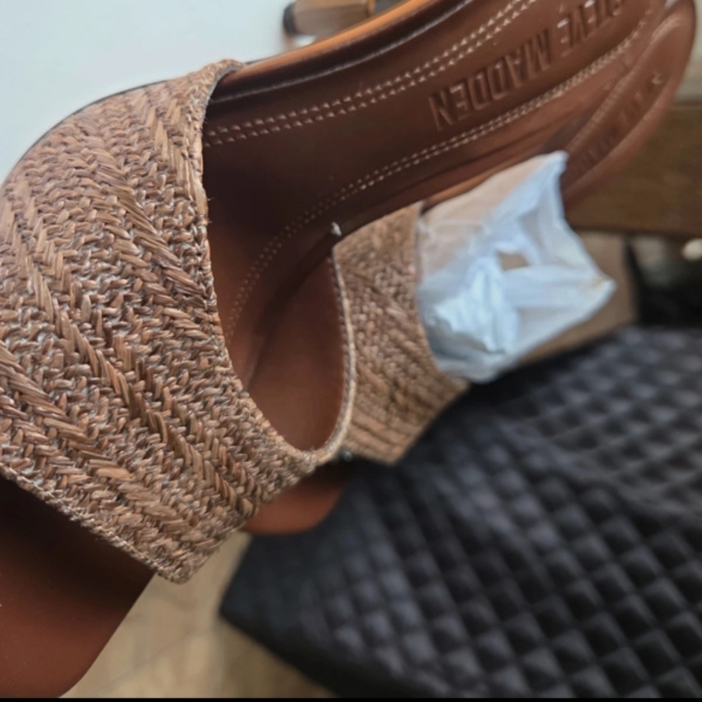Steve Madden Tan Woven Slide Heels